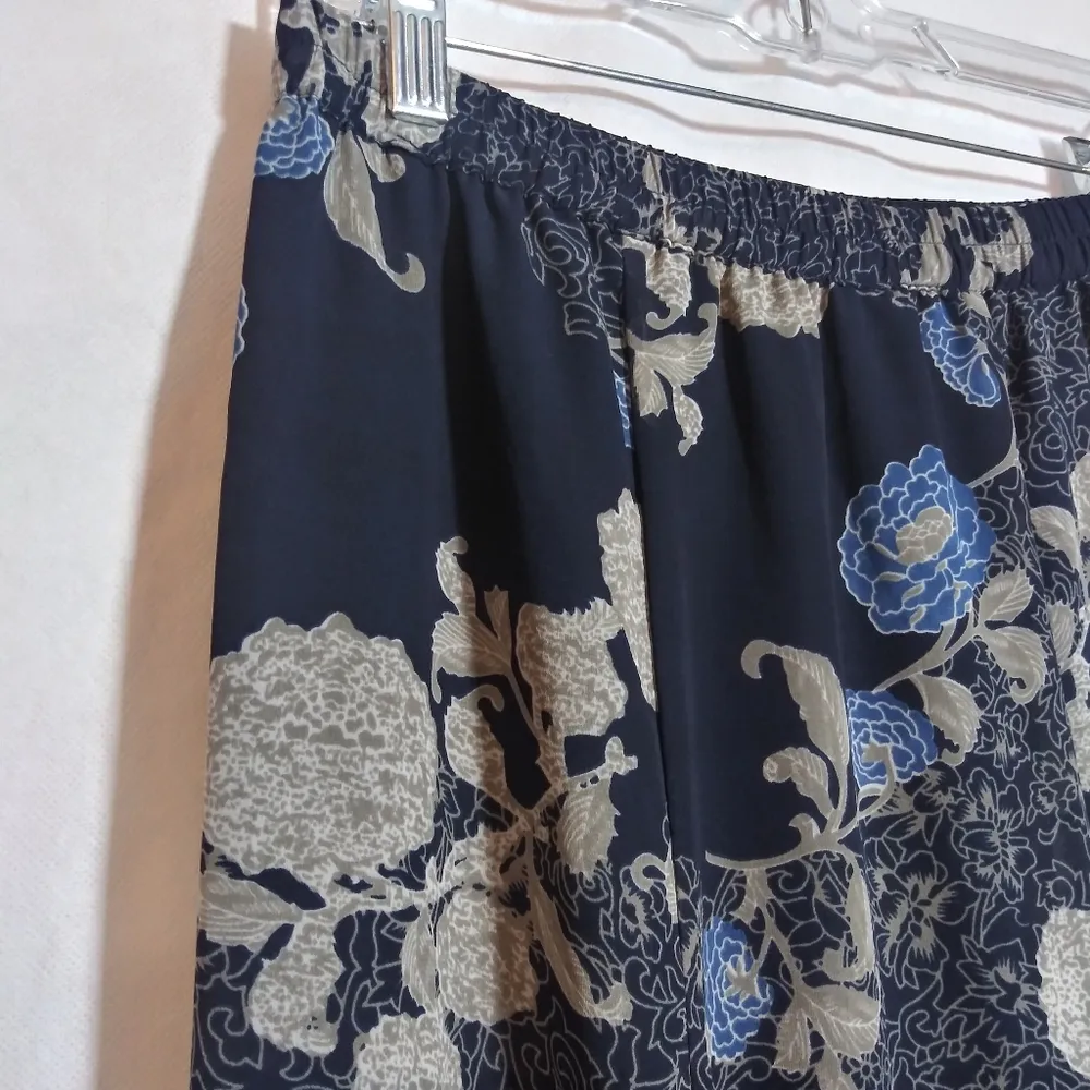 Serengeti Dark Romantic Blue Floral Chiffon Midi Skirt Pull On Waist Sz Small - Image 2