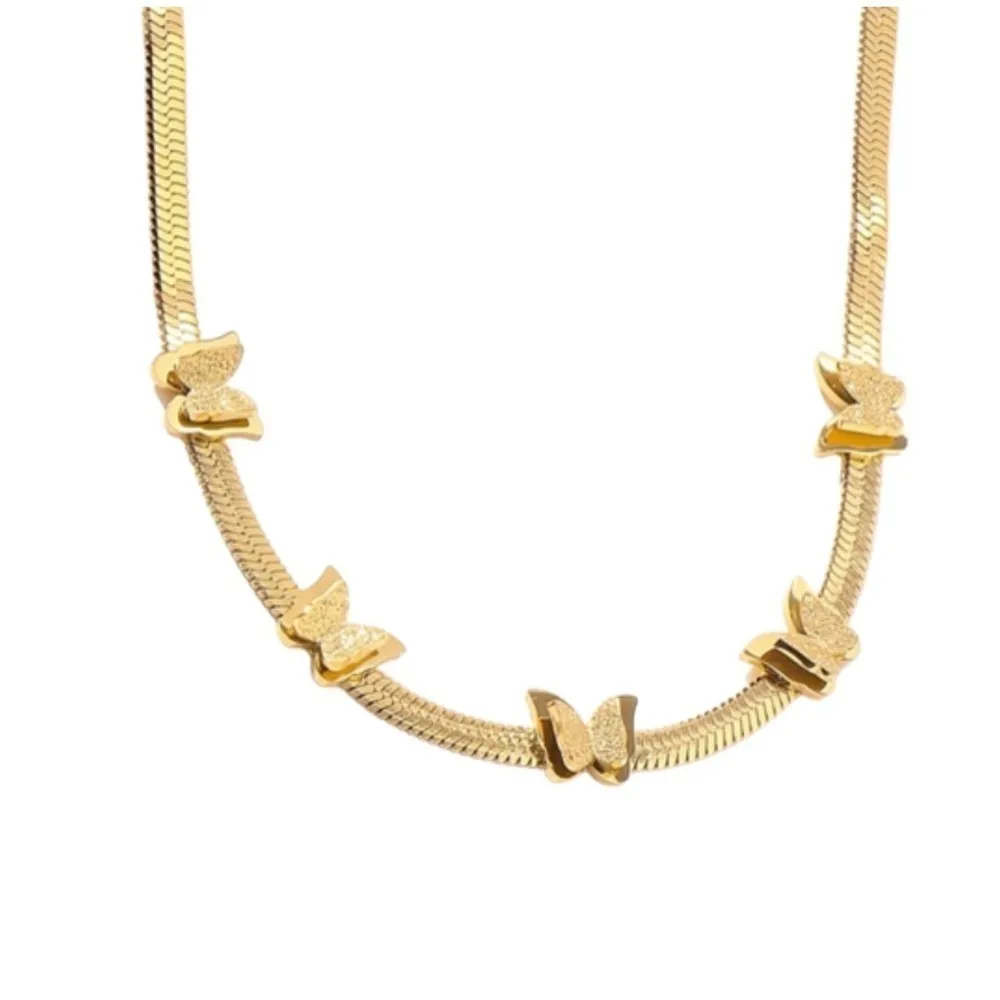 18K Gold Plated Herringbone Butterfly Necklace Stainless Steel womens jewelry - Image 4
