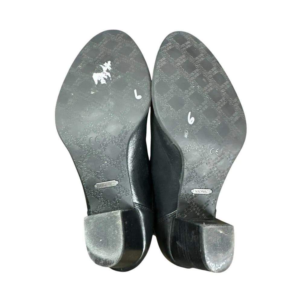 Vionic ‘Rory Smooth’ Black Comfort Zip Up Buckle Leather Heeled Booties Size 6 - Image 3