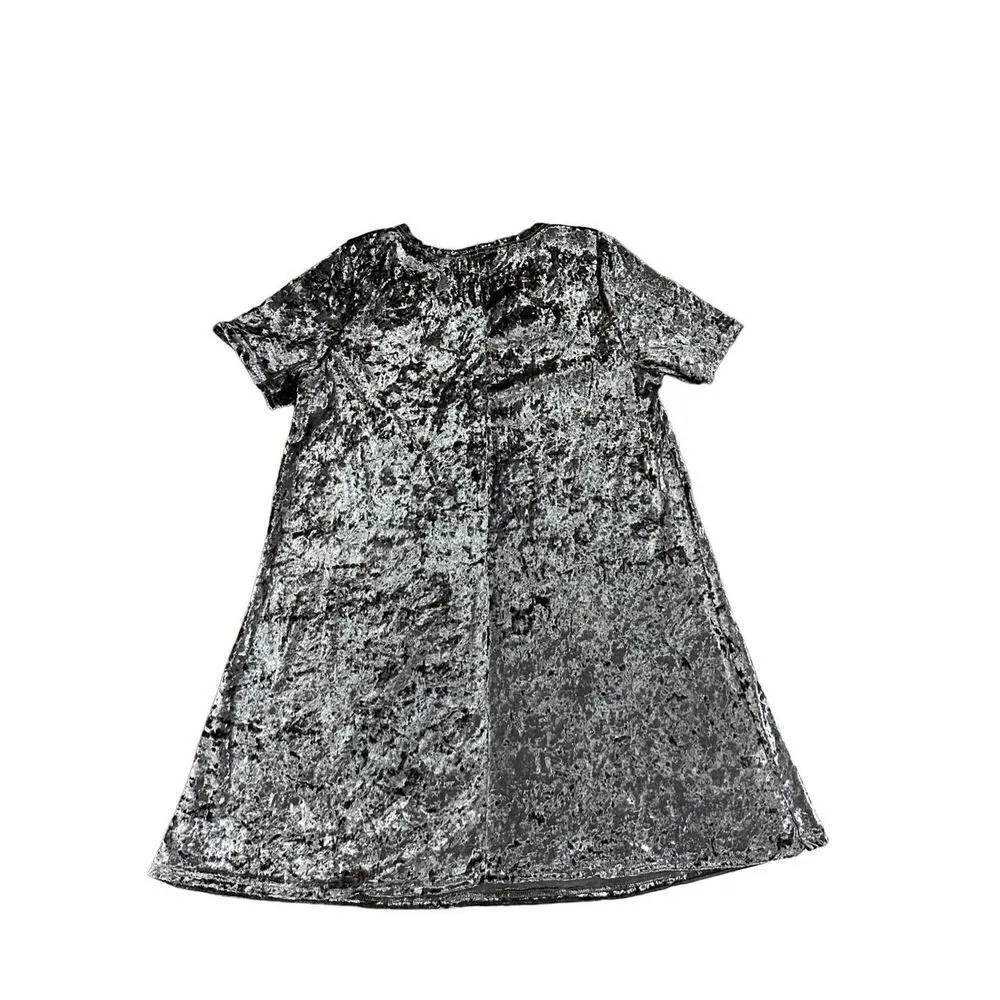 POL Crushed Velvet Lavender Gray size M short sleeve mini shirt dress - Image 2