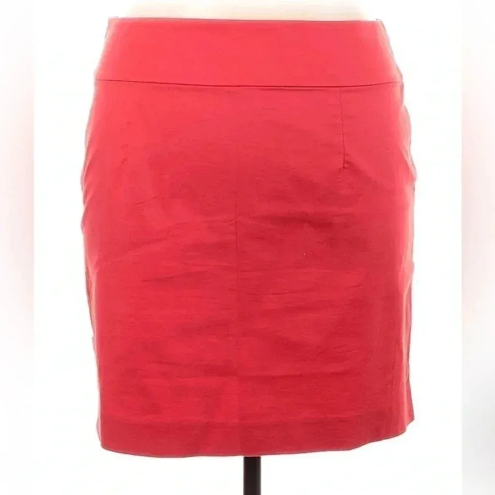 Ann Taylor | Strawberry Red Classic Cotton Pencil Mini Skirt Size 14 Large L - Image 2