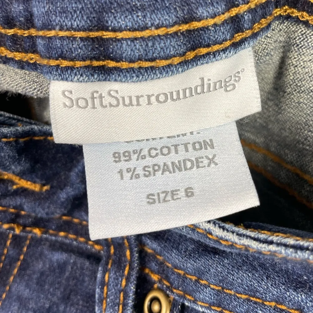 Soft Surroundings Blue Dark Wash Faux Leather Tuxedo‎ Side Stripe Skinny Jeans - Image 8