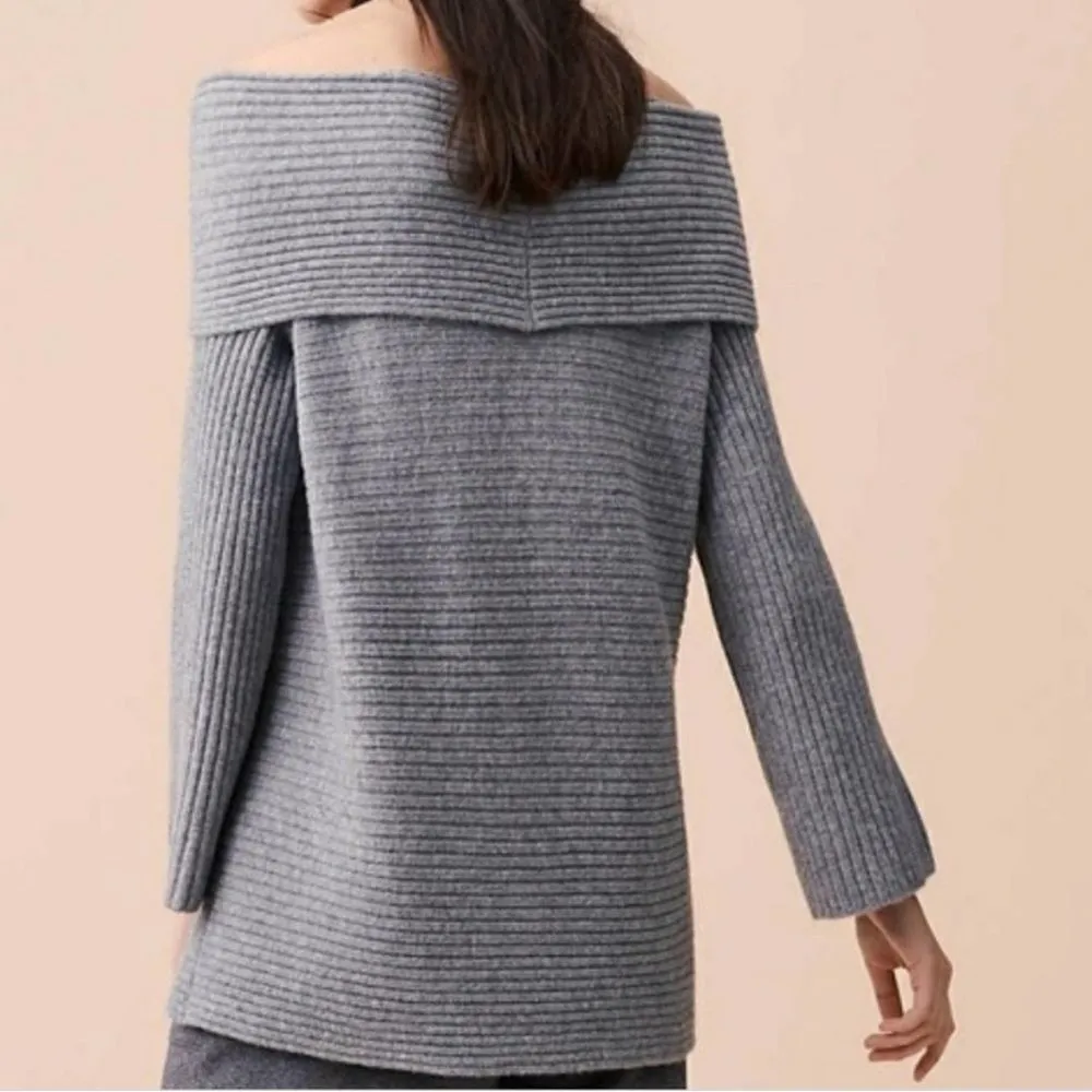 Lou & Grey Sweater Womens Size Small Ribbed Gray Tunic Pullover Off The Shoulder - Image 3
