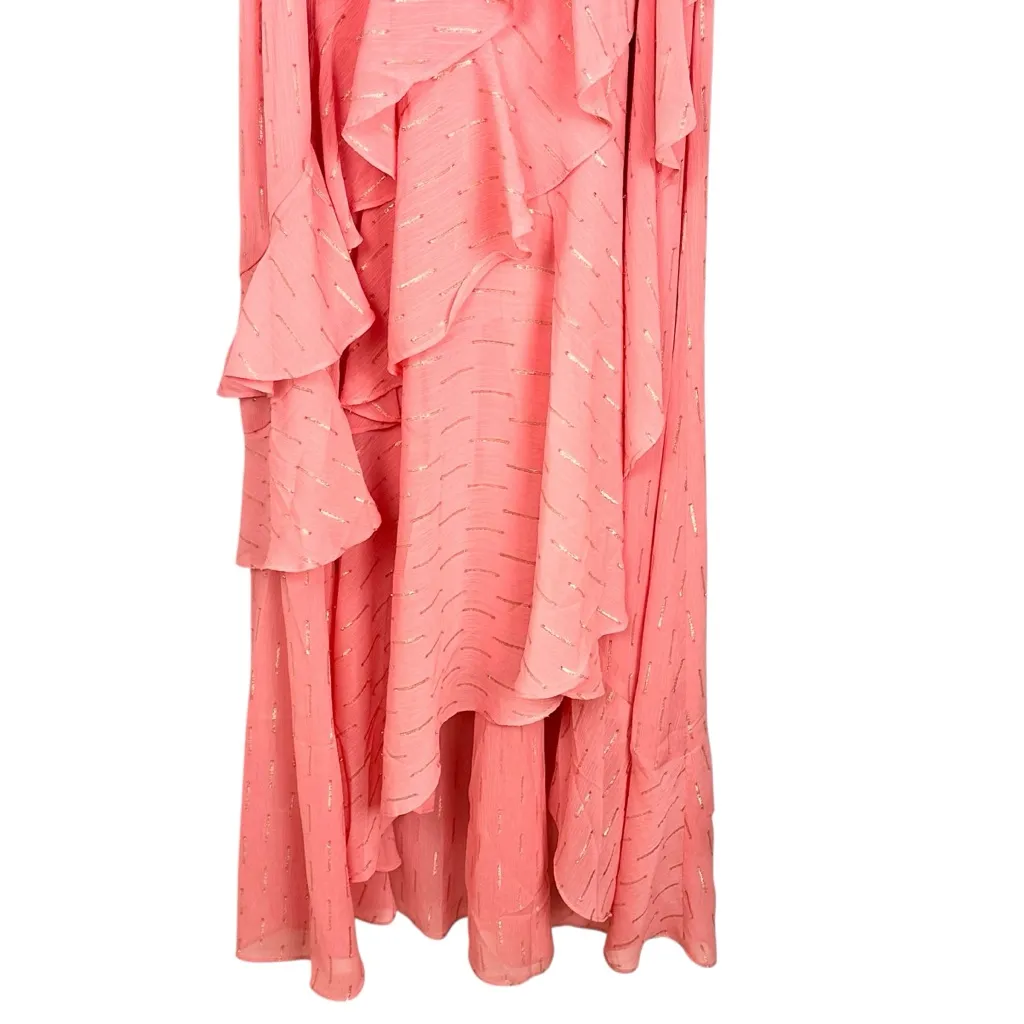 Eliza J METALLIC RUFFLE FIL COUPÉ HIGH-LOW MAXI DRESS ROSE SZ 12 FORMAL WEDDING - Image 6