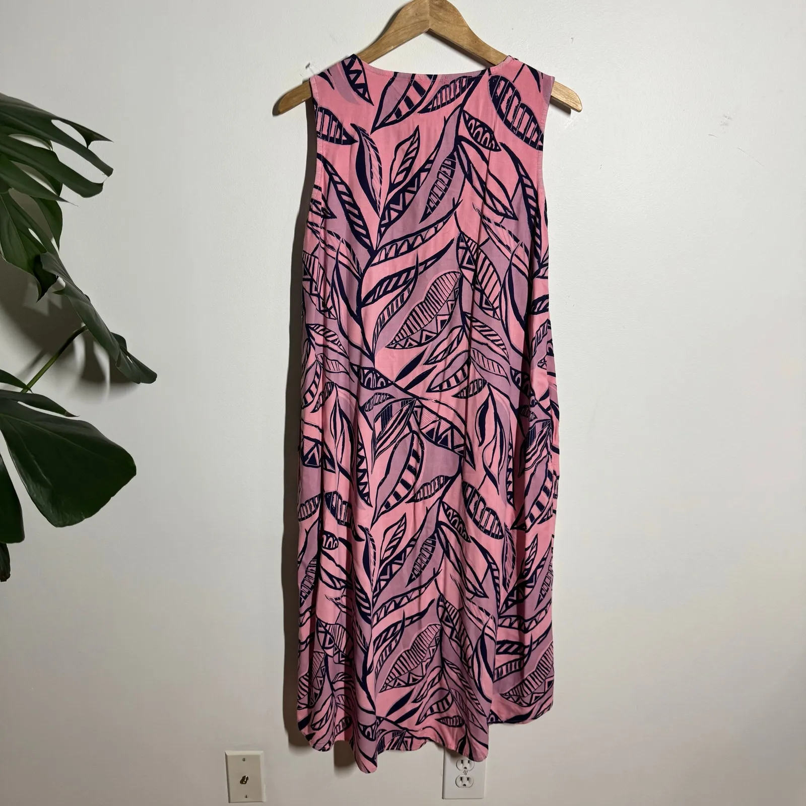 Fresh Produce Tank Dress Women M Pink Blue Plant Print Coastal Beach Made in USA - Image 2