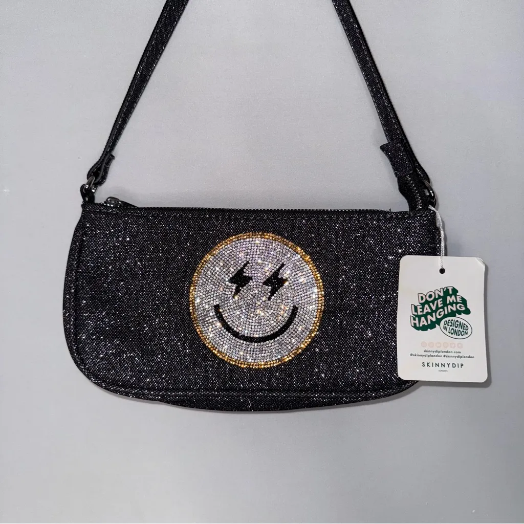 Y2K NWT‎ Smiley Face Black Glitter Shoulder Bag - Image 4
