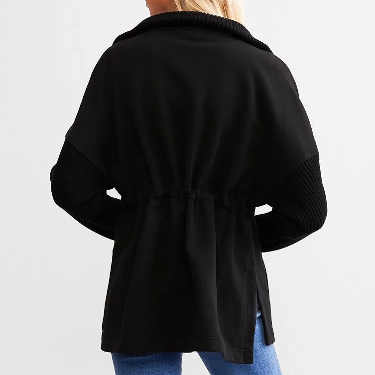 Varley Cotswold Longline Sweat Cardigan in Black - Image 3