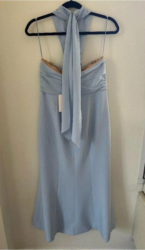 NEW Cinq a Sept Adela Tie-Back Trumpet Midi Dress in Light Blue - Image 4