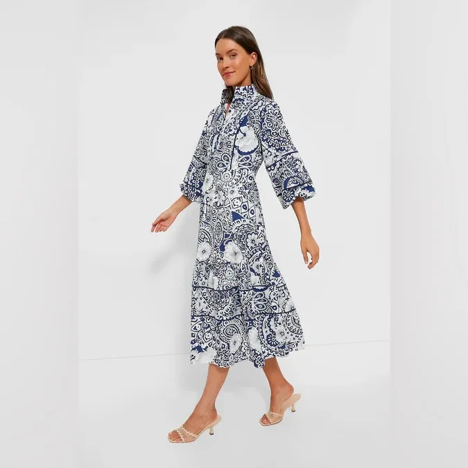 Hyacinth House Navy & White Floral Hillsborough Midi Dress XL Blue - Image 2