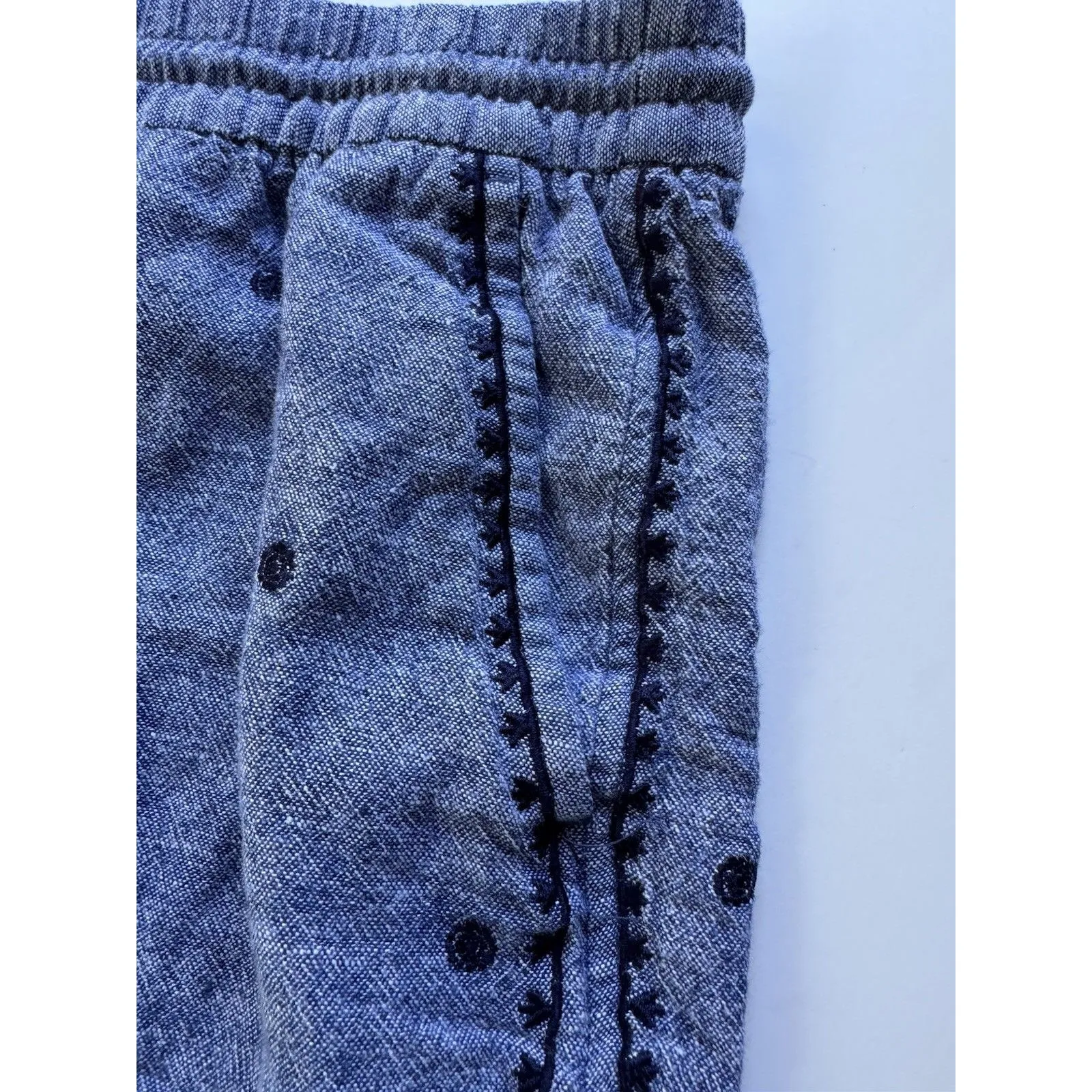 Old Navy Linen Blend Chambray Shorts Boho XL Pull On Embroidered ￼Drawstring - Image 7