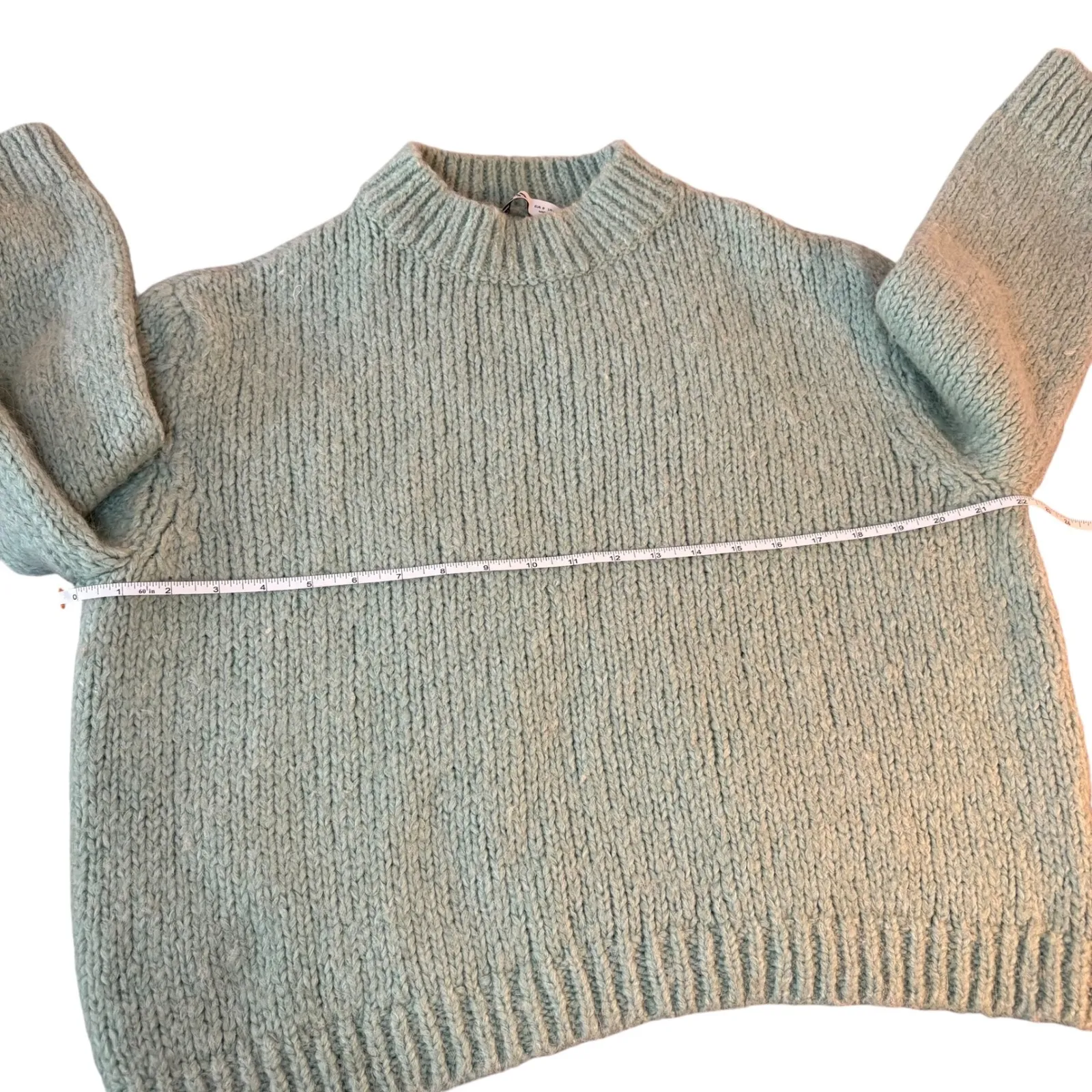 Zara WomanMint Green  Knit Sweater Acrylic Wool Blend Mock‎ Neck Pullover Size S - Image 3