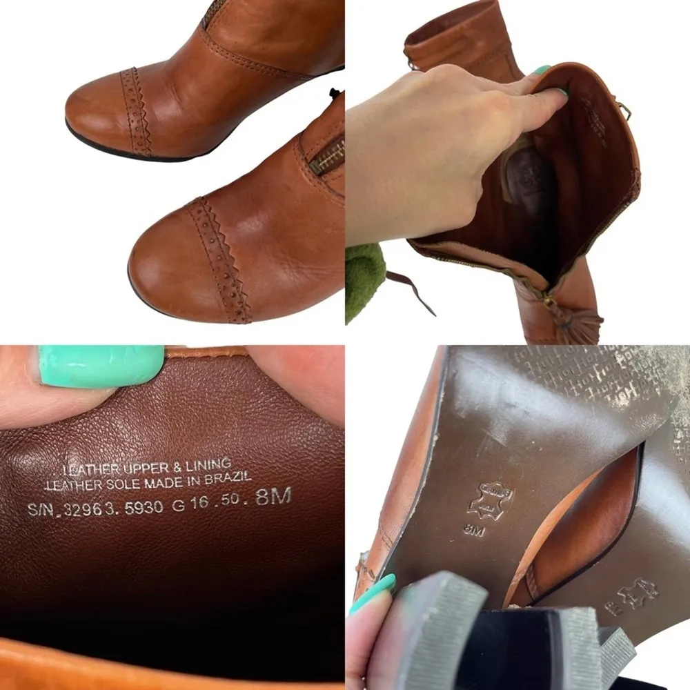 TORY BURCH Womens Size 8 Huxley Brown Leather Ankle Boots Tassel Zipper Shoes - Image 12