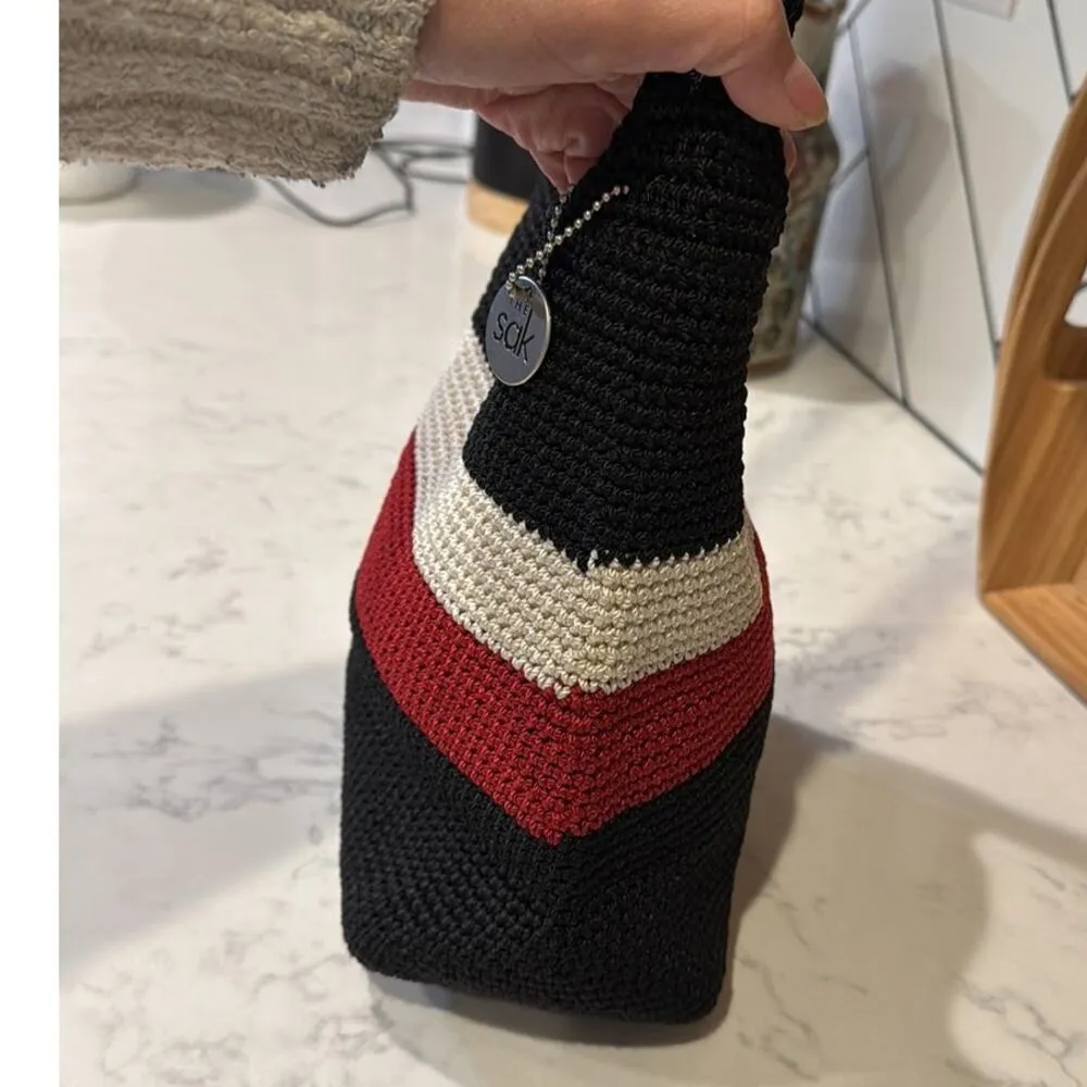 The Sak red black white woven shoulder bag beach summer bohemian earthy artsy - Image 5