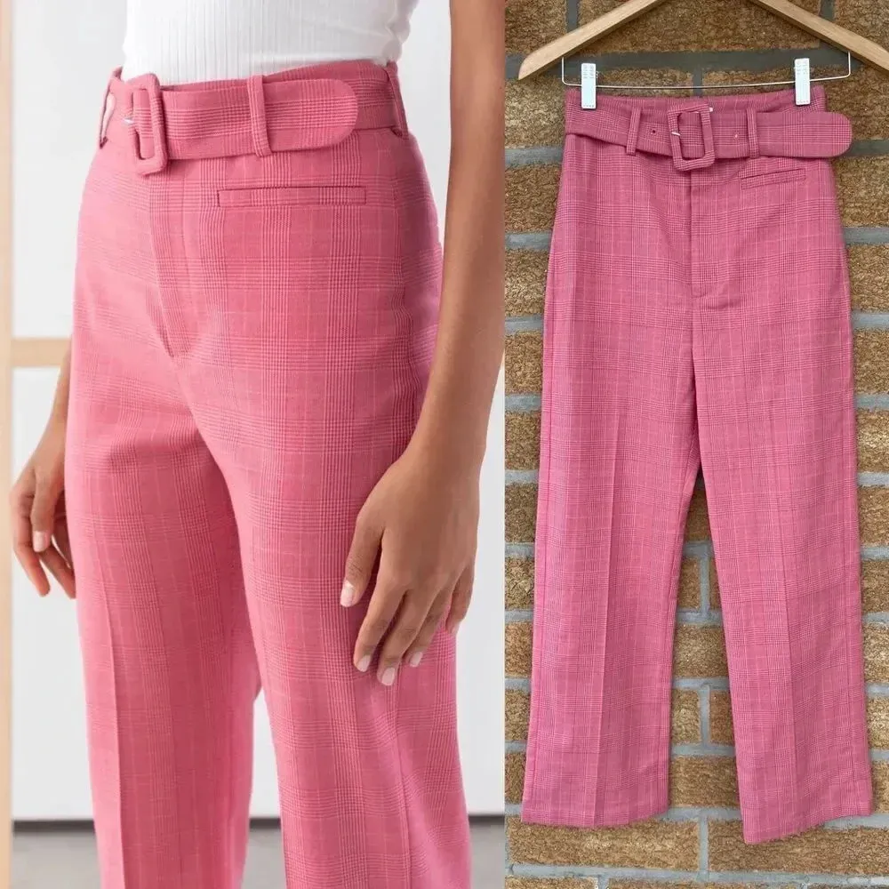 & Other Stories Belted Plaid Kick Flare Trousers 0 - Image 3