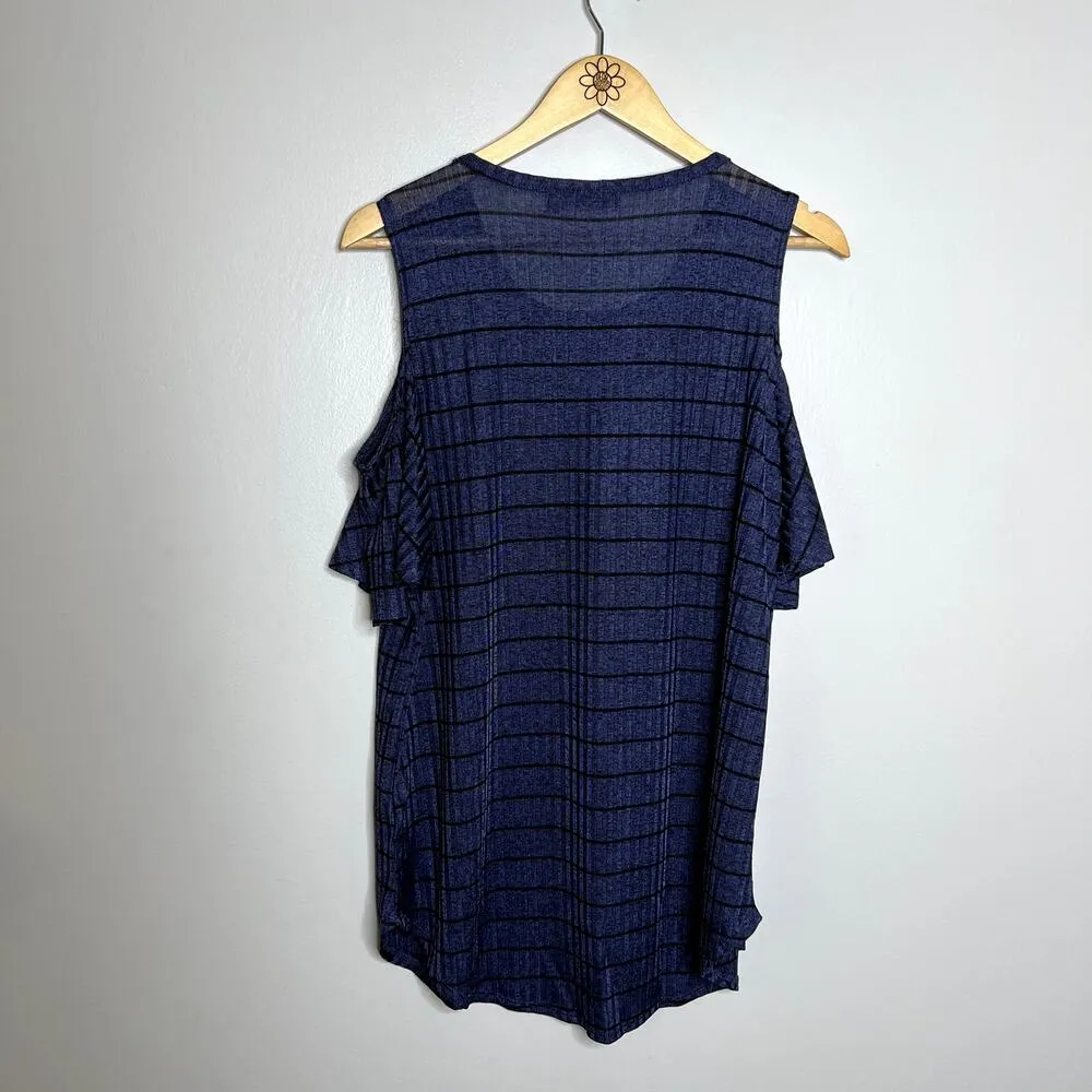 Apt. 9  Blue Ribbed Cold Shoulder Top - Image 5