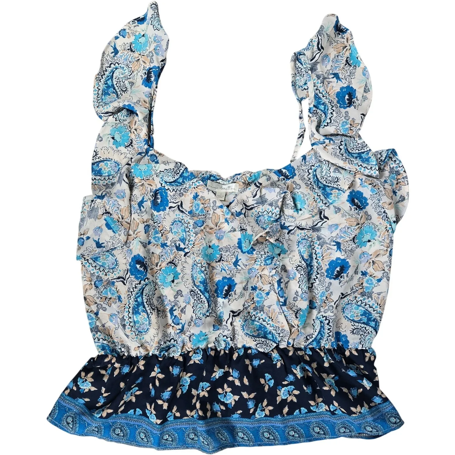 Nine Britton Stitch Fix Women Cream Blue Floral Tank Top L NWT‎ - Image 3