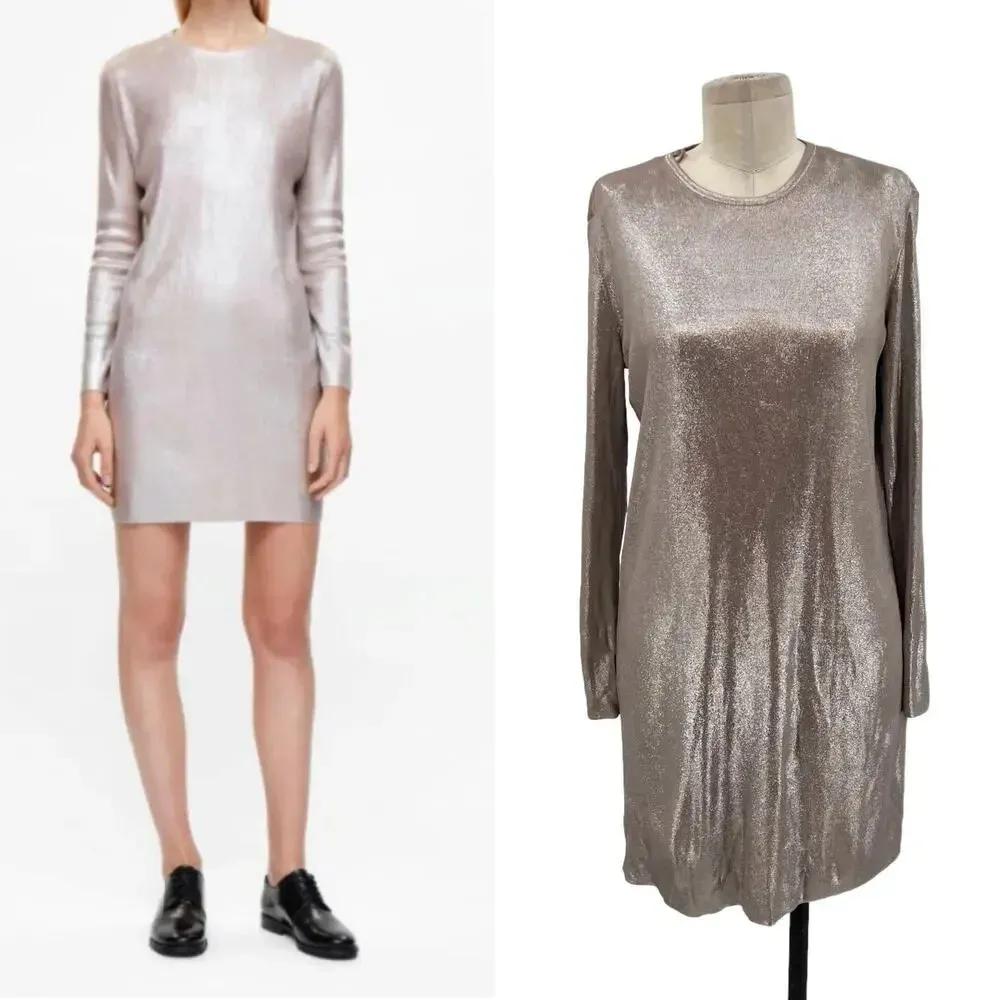 COS Metallic Knit Long Sleeve Sweater Dress Tunic Size‎ Small - Image 2