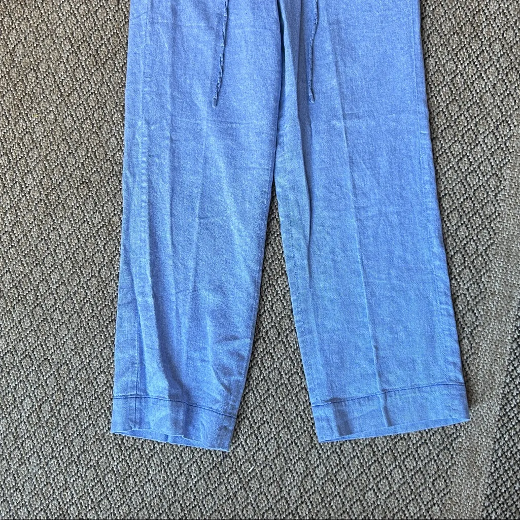 Talbots Cotton Linen Drawstring Pant in Blue Size 6 - Image 4