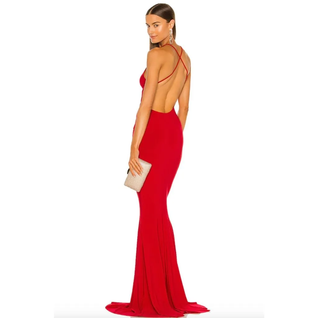 Norma Kamali Velvet Low Back Slip Mermaid Fishtail Gown YELLOW Buttermilk Womens - Image 2