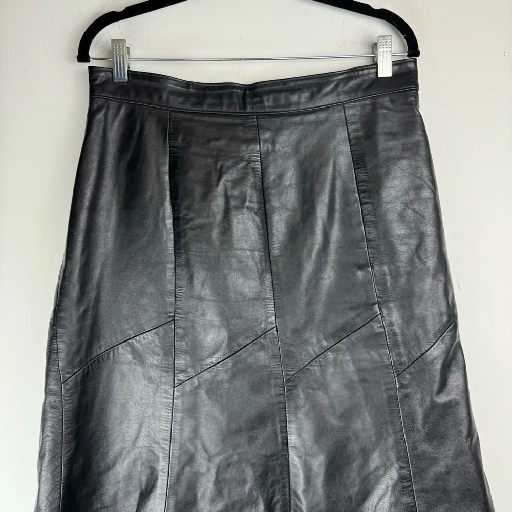 Vintage Northside Black Leather A-Line Skirt Sz 13 Flare Hem - Image 7