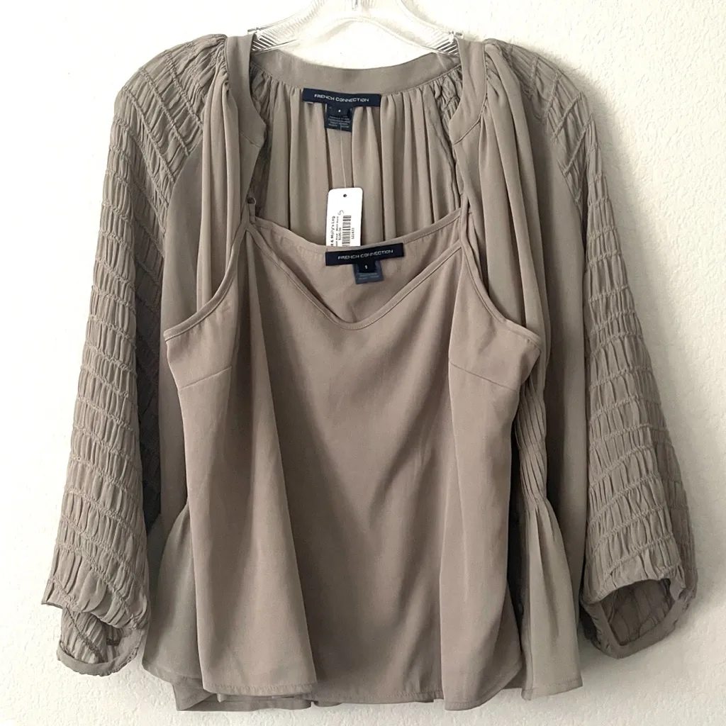 French Connection Pleated Blouse in Taupe Size S NWT - Image 4