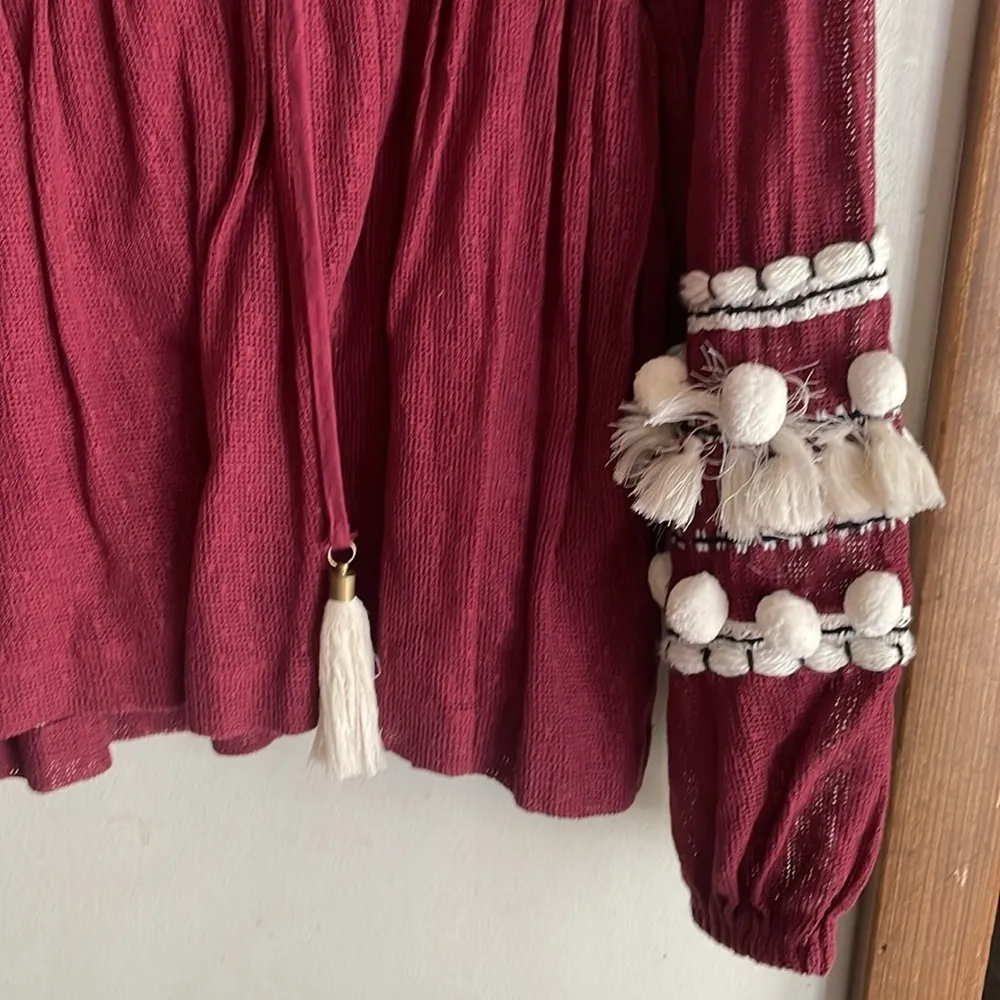 Anthropologie Vineet Bahl Nisha Embroidered Pom Pom Peasant Top - Image 8