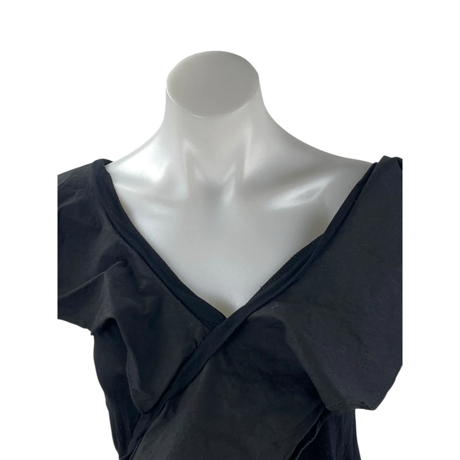 Pookie & Sebastian Womens Black Ruffle Sleeve Faux Wrap V Neck Blouse Top Size S - Image 2