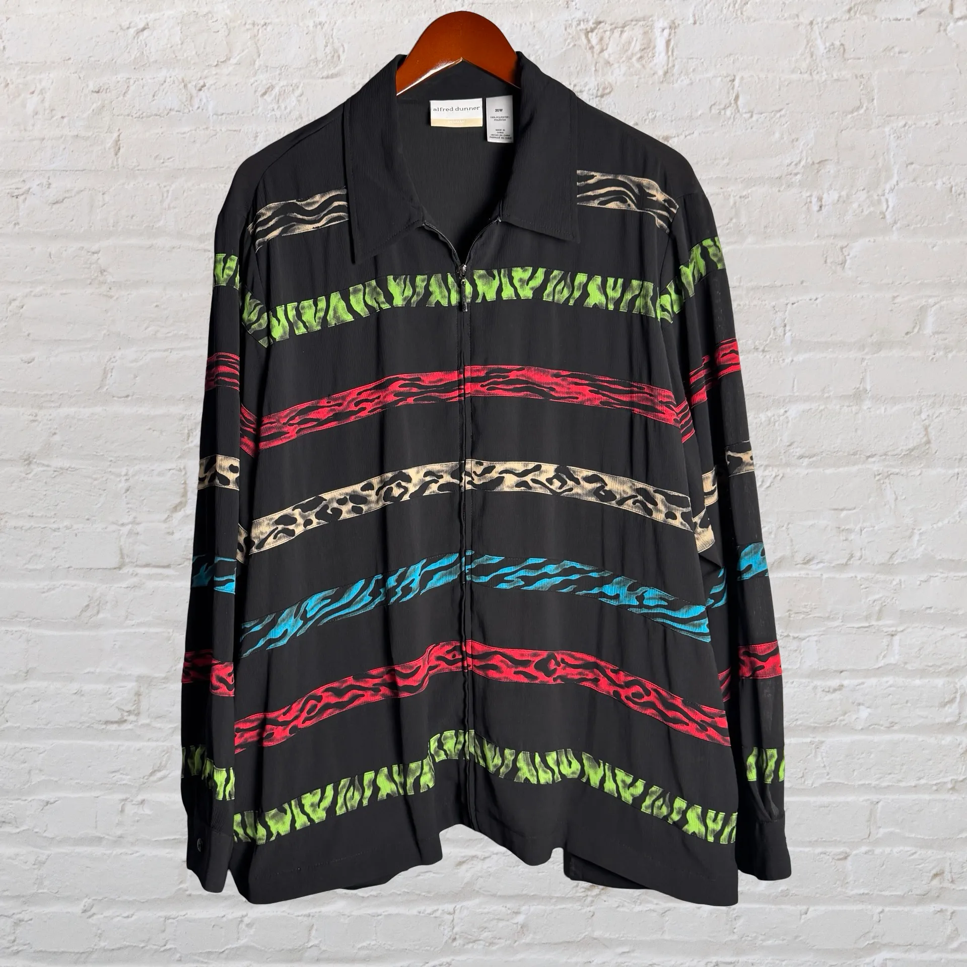 Alfred Dunner Jacket Womens Sheer Lightweight Black Colorful Zebra Leopard Print Zip Top 20W - Image 1