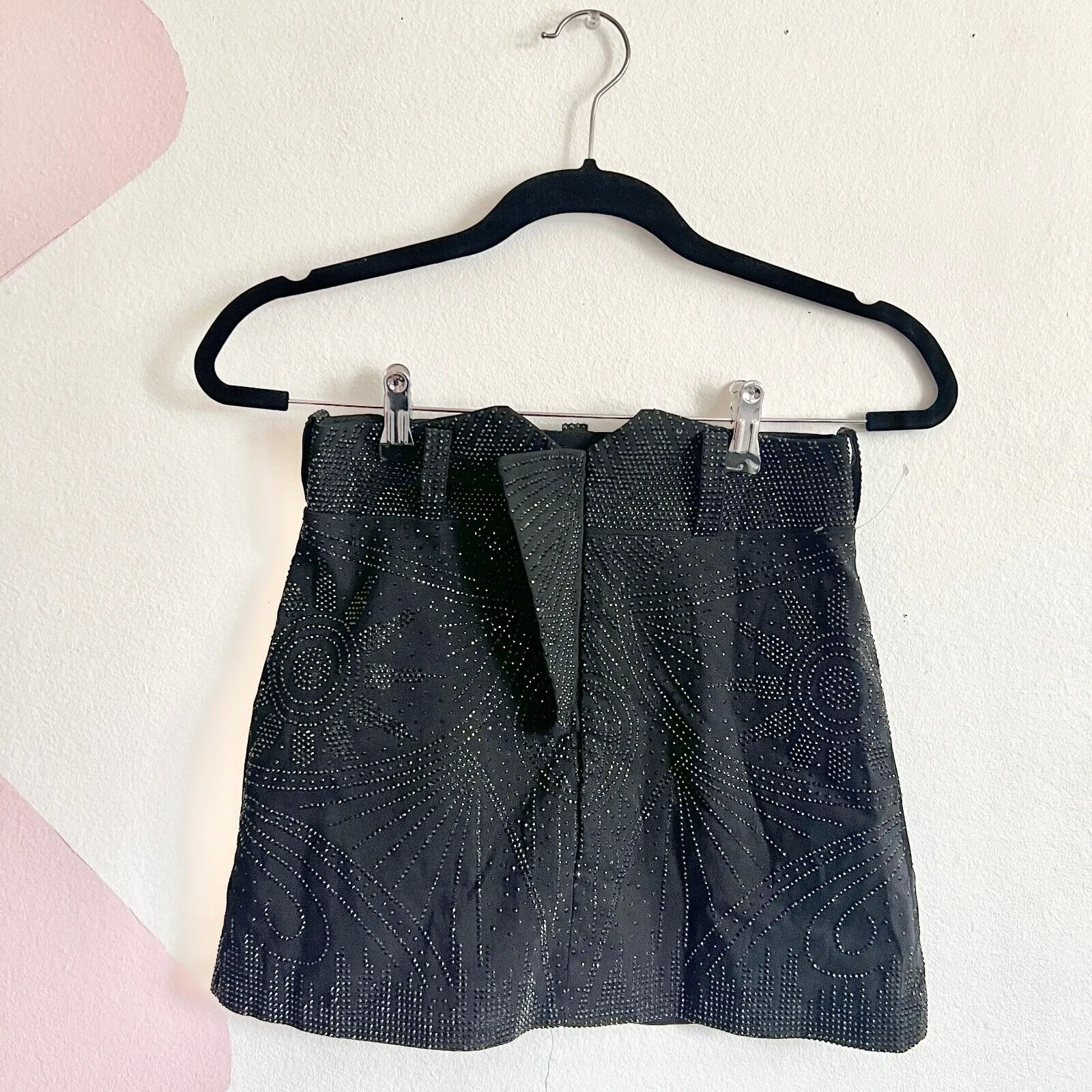 Black Rhinestone Mini‎ Skirt Western Goth Festival Night Out Glam Small - Image 2
