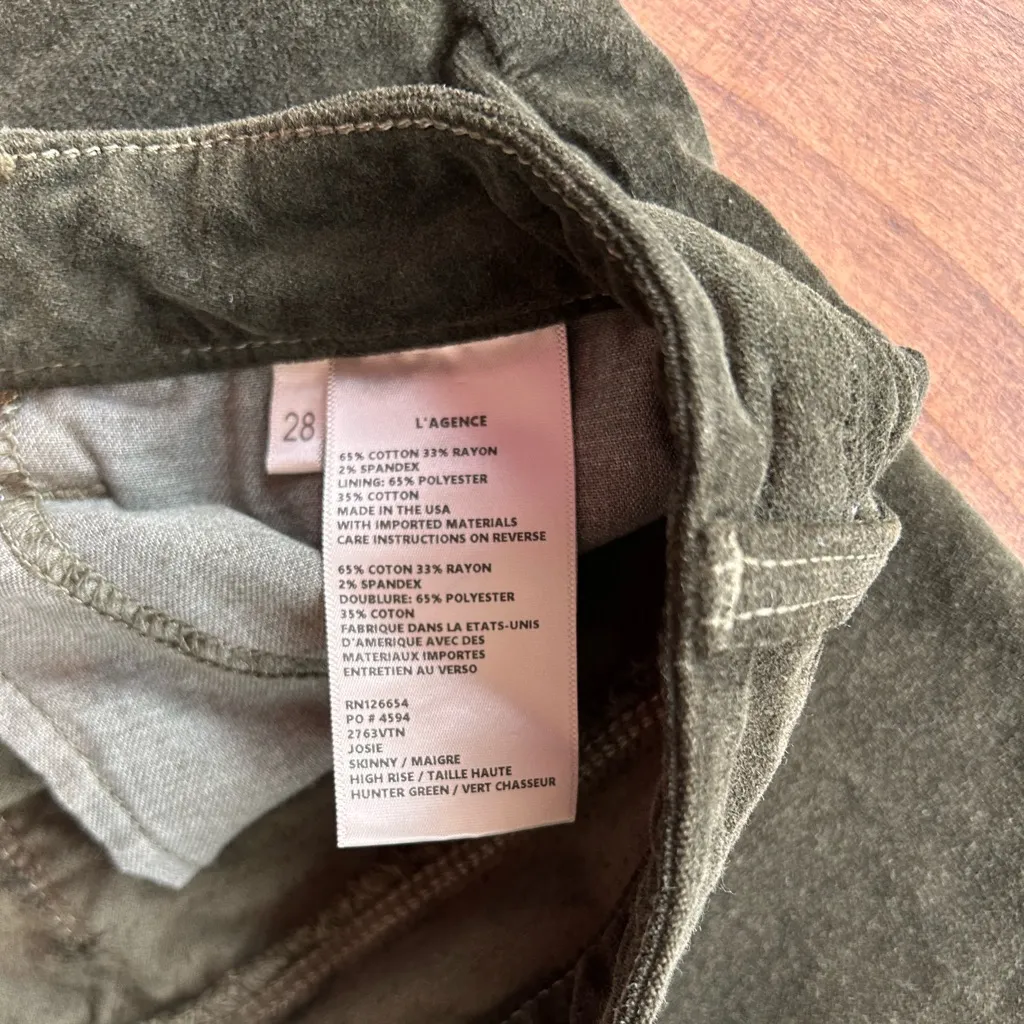 L'AGENCE Josie High Rise Skinny Split Hem Pants – Hunter Green | Size 28 - Image 7