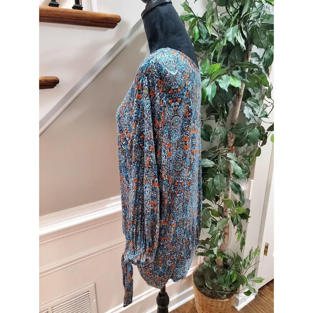 Erika Multicolor Flowy 100% Viscose Round Neck Long Sleeve Top Blouse Size 2X - Image 6
