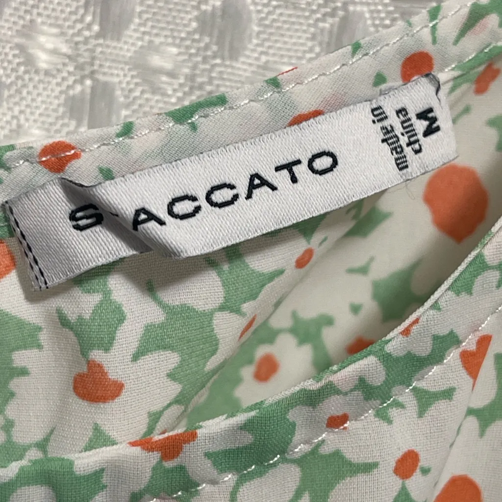 S. Accato Women’s Floral Ruffle Sleeve Blouse Size M Green White Orange Daisies Size M - Image 3