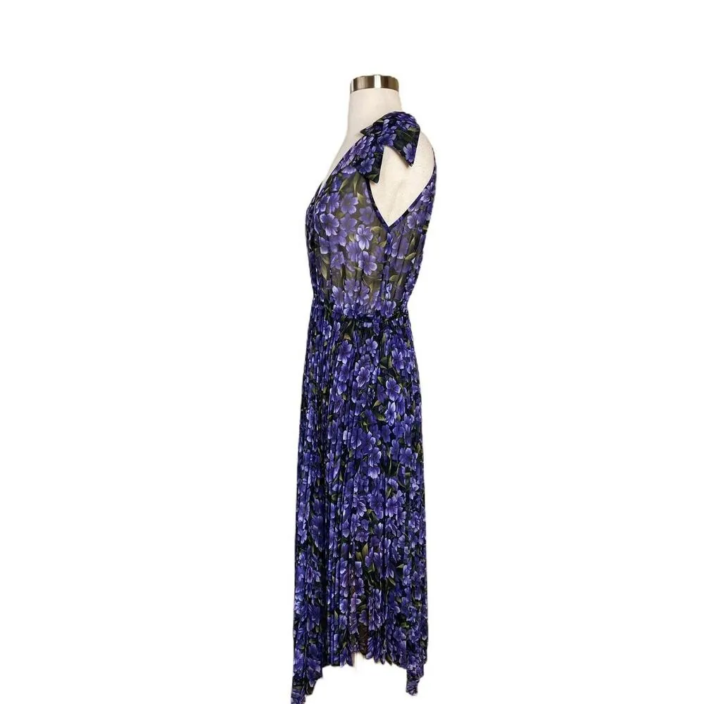 THE KOOPLES Maxi Dress Hortensia Purple Hydrangea Floral Chiffon Asymmetrical Sm - Image 10