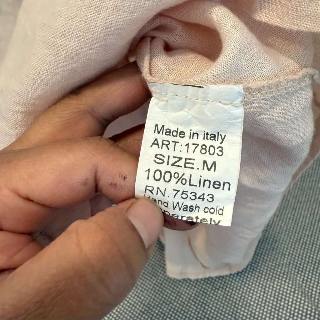 Lungo L'Arno Blush 100% Linen Bel Sleeve Dress Made in Italy Size M Pink Size M - Image 5