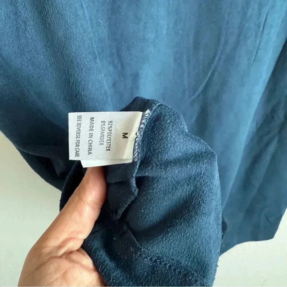 Wishlist Women’s Faux Suede Stretch‎ Short Sleeve Pockets Navy Mini Dress Size M - Image 9