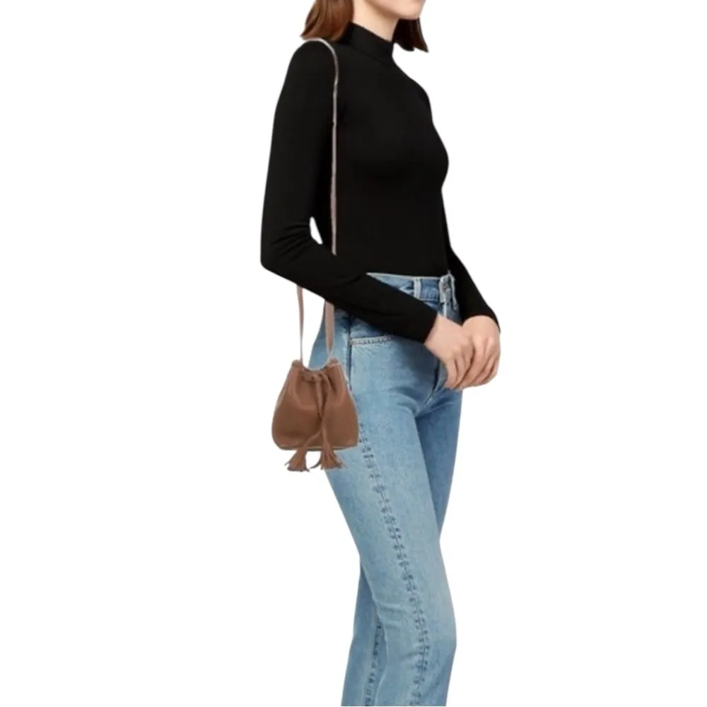 Shaffer LA Brown Leather Greta Mini Bucket Crossbody Bag Purse With Tassels - Image 2