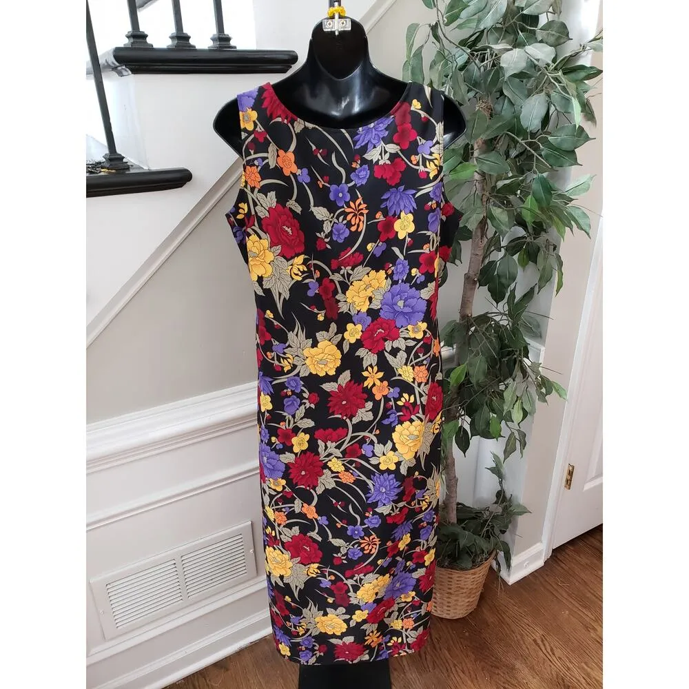 JM Collection M Black Floral Sleeveless Sheath Dress Midi Stretchy Pullover - Image 7