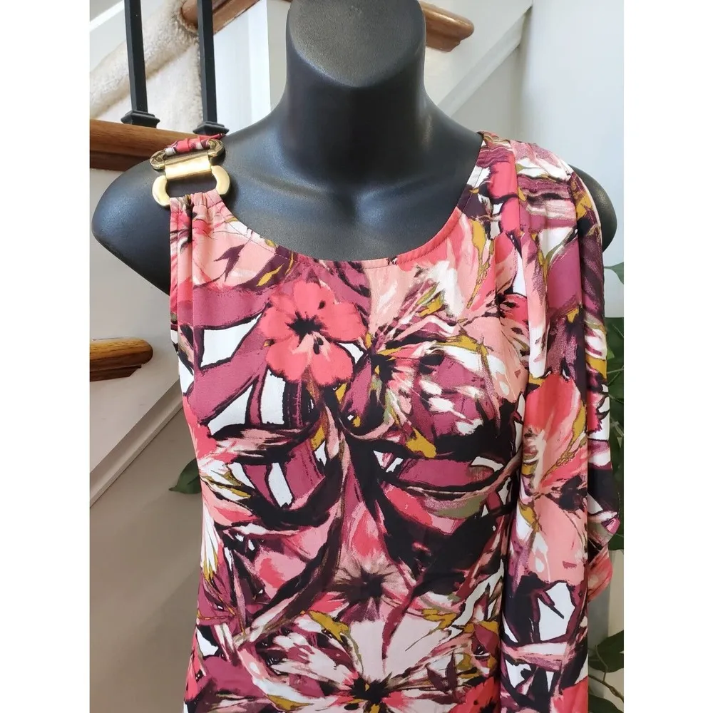 Thalia Sodi Women's Multicolor Floral Round Neck Sleeveless Top Blouse Large - Image 2