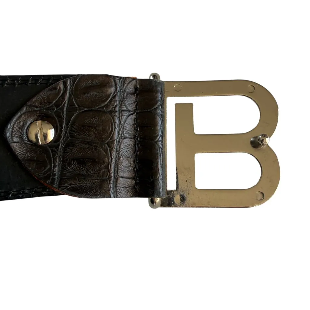 Laura Biagiotti black leather with silver LB buckle women's 41" Length - Image 5