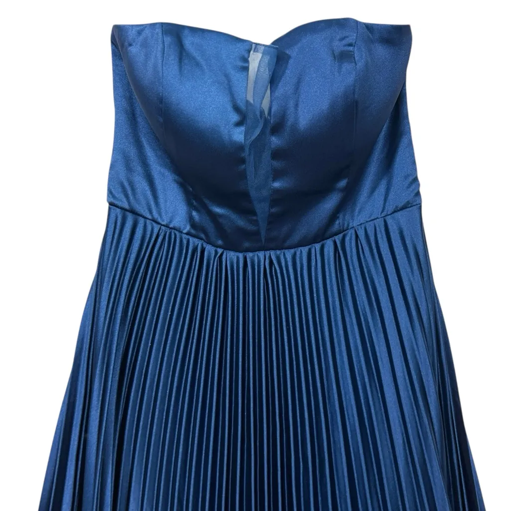 LULUS NWT Perfected Elegance Navy Blue Satin Pleated Strapless Maxi Dress XS - Image 4