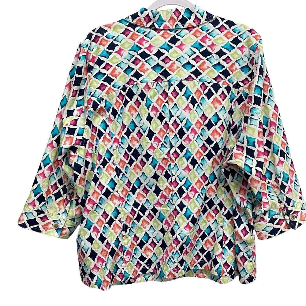 CJ BANKS Women's jacket multicolor printed button up 3/4 Sleeves PLUS SIZE 3X - Image 2