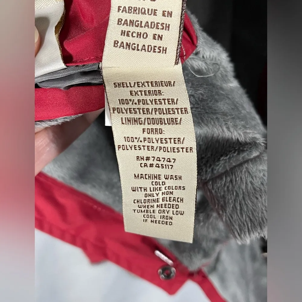 Natural Reflections Women Red Parka Rain Jacket Coat Lined Hooded Drawstring L - Image 11