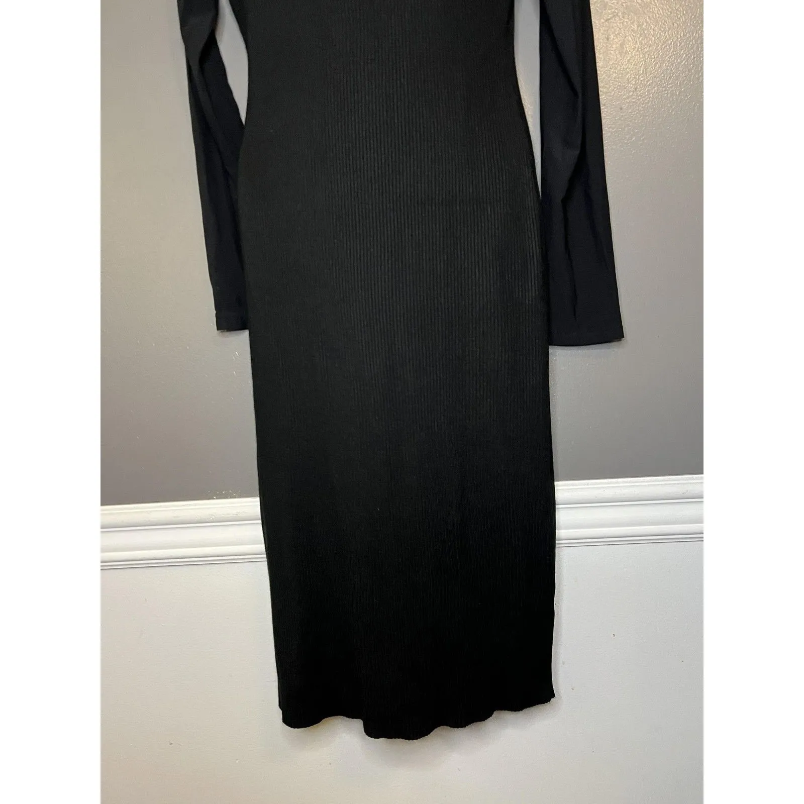 Almost Famous Dress Womens 2X Black Mesh Sleeve Ribbed Sweater Bodycon Midi - Image 3