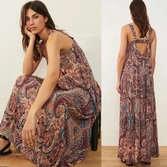 ba&sh Baraka Rose Sleeveless Paisley Printed Maxi Dress Large Boho Hippie Shift - Image 2