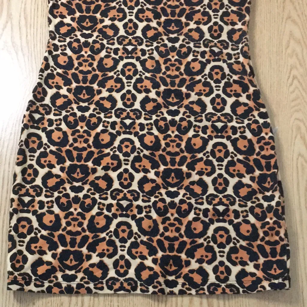 Womens Divided Animal Print Dress Stretchy Off Shoulder Tan Brown Black Size 8 - Image 2