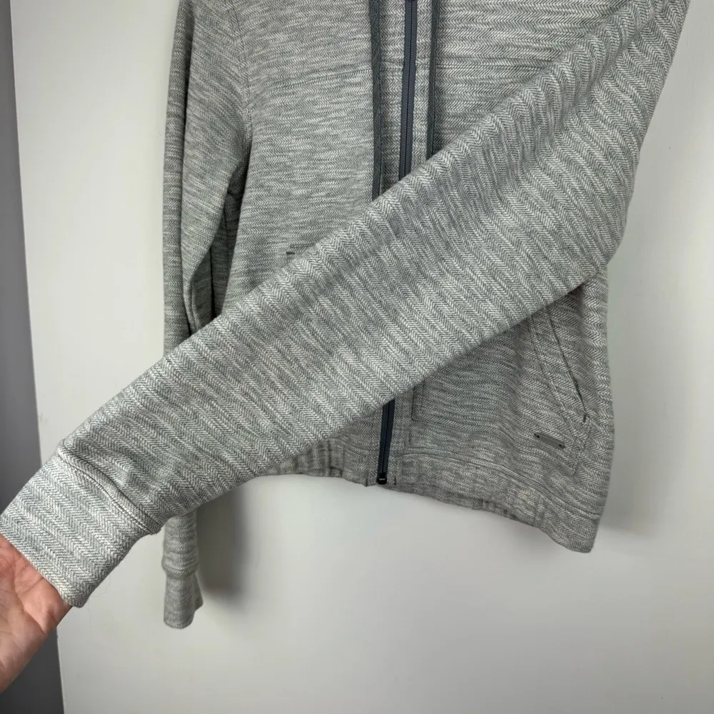 Prana Unity Zip Hoodie Jacket Sz Small Herringbone Knit Hooded Grey - Image 8