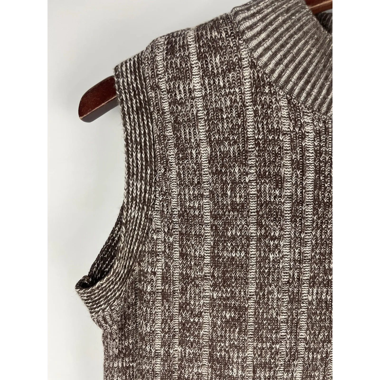 Vtg Leroy Knitwear Brown‎ Neutral Ribbed Cardigan Mock Neck Tank Preppy 70s Set Brown Size M - Image 9