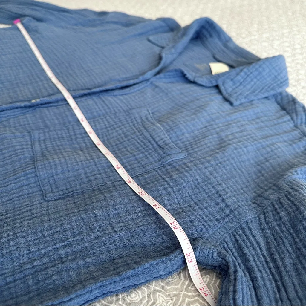 NEW! Aerie Gauzy Cover Up Shirt Blue Button Up Oversized Frayed Size XS - Image 9