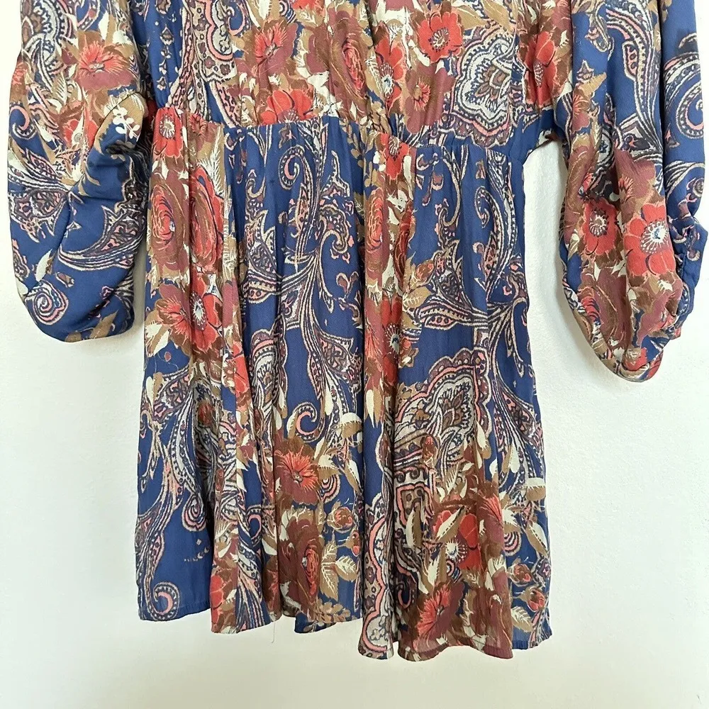 Free People High Plains Tunic Dress Size Small Blue Vintage Floral Print Boho - Image 5