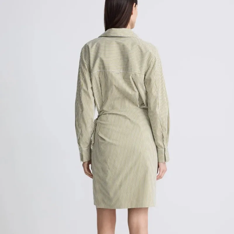 Vince Olive Striped Shirt Wrap Sheath Dress MEDIUM Work Cotton Designer $400 - Image 4